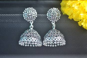 Floral designer ethnic jhumki silver Oxidised jhumkas Studs earrings 2