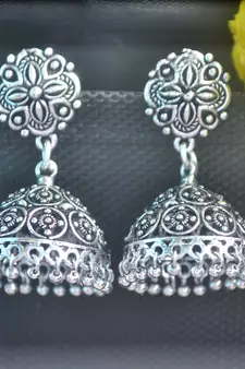 Floral designer ethnic jhumki silver Oxidised jhumkas Studs earrings