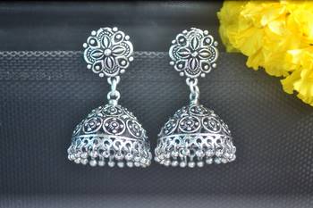 Floral designer ethnic jhumki silver Oxidised jhumkas Studs earrings 3
