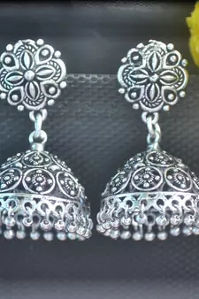 Floral designer ethnic jhumki silver Oxidised jhumkas Studs earrings