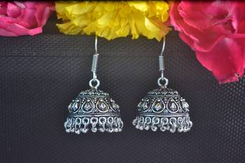 Floral Designer Ethnic oxidised Silver jhumkas Earrings 1