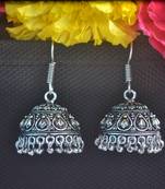 Floral Designer Ethnic oxidised Silver jhumkas Earrings