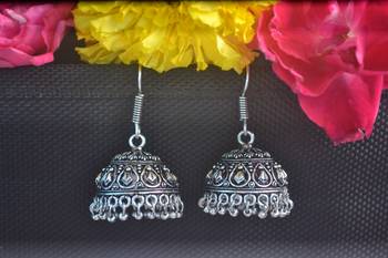 Floral Designer Ethnic oxidised Silver jhumkas Earrings 2