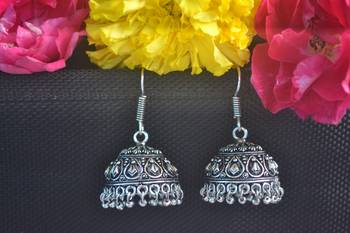 Floral Designer Ethnic oxidised Silver jhumkas Earrings 3