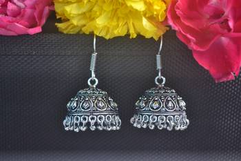 Floral Designer Ethnic oxidised Silver jhumkas Earrings 4