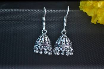 Floral Designer Ethnic oxidised Silver jhumkas Earrings 1