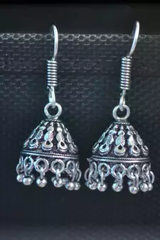 Floral Designer Ethnic oxidised Silver jhumkas Earrings