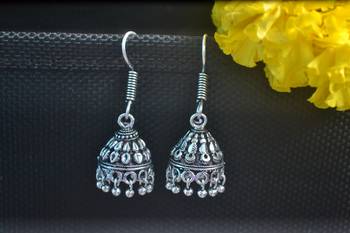 Floral Designer Ethnic oxidised Silver jhumkas Earrings 2