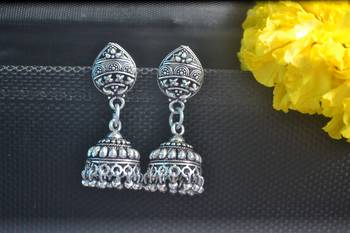 Floral Designer Ethnic oxidised Silver jhumkas Earrings 1