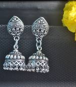 Floral Designer Ethnic oxidised Silver jhumkas Earrings