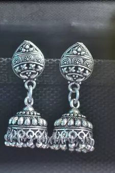 Floral Designer Ethnic oxidised Silver jhumkas Earrings