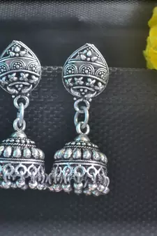 Floral Designer Ethnic oxidised Silver jhumkas Earrings