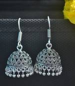 Floral Designer Ethnic oxidised Silver jhumkas or Jhumki Earrings