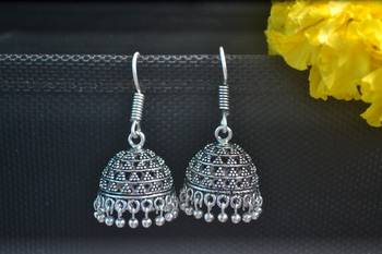 Floral Designer Ethnic oxidised Silver jhumkas or Jhumki Earrings 2