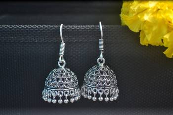 Floral Designer Ethnic oxidised Silver jhumkas or Jhumki Earrings 3