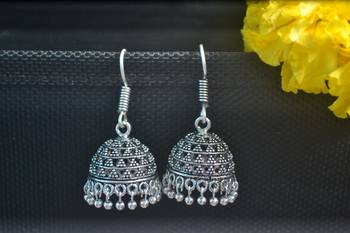 Floral Designer Ethnic oxidised Silver jhumkas or Jhumki Earrings 4