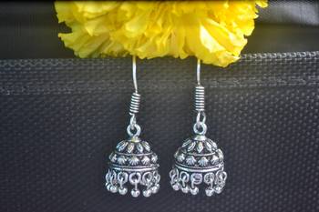 Floral Designer Ethnic oxidised Silver jhumkas or Jhumki Earrings 1