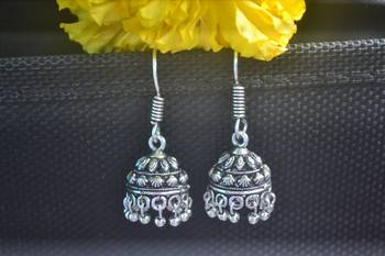 Floral Designer Ethnic oxidised Silver jhumkas or Jhumki Earrings 2