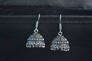 Floral Designer Ethnic oxidised Silver jhumkas or Jhumki Earrings 1