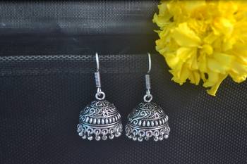 Floral Designer Ethnic oxidised Silver jhumkas or Jhumki Earrings 3