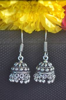 Floral Designer Ethnic oxidised Silver jhumkas or Jhumki Earrings