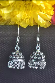 Floral Designer Ethnic oxidised Silver jhumkas or Jhumki Earrings