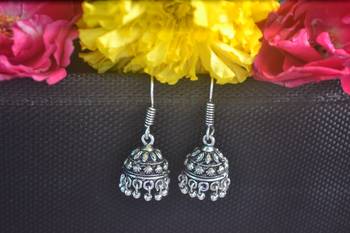 Floral Designer Ethnic oxidised Silver jhumkas or Jhumki Earrings 2