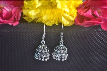 Floral Designer Ethnic oxidised Silver jhumkas or Jhumki Earrings 3