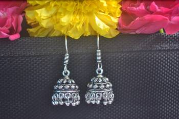 Floral Designer Ethnic oxidised Silver jhumkas or Jhumki Earrings 4