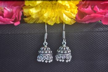 Floral Designer Ethnic oxidised Silver jhumkas or Jhumki Earrings 5