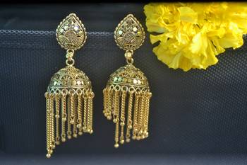 Floral Designer Ethnic oxidised golden jhumkas or Jhumki Earrings 1