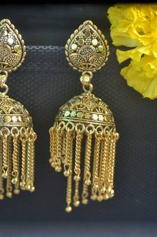 Floral Designer Ethnic oxidised golden jhumkas or Jhumki Earrings