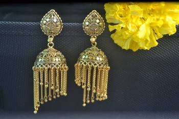 Floral Designer Ethnic oxidised golden jhumkas or Jhumki Earrings 2