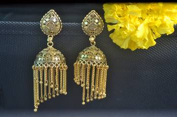 Floral Designer Ethnic oxidised golden jhumkas or Jhumki Earrings 3