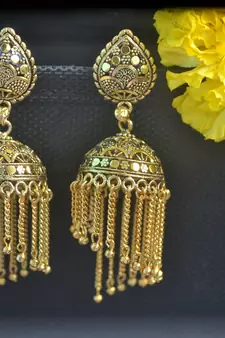 Floral Designer Ethnic oxidised golden jhumkas or Jhumki Earrings