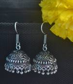 Floral Designer Ethnic oxidised Silver jhumkas or Jhumki Earrings
