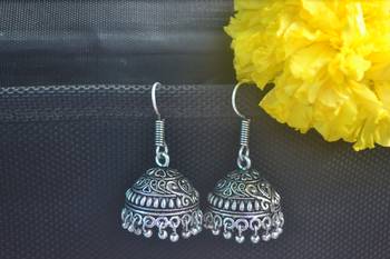 Floral Designer Ethnic oxidised Silver jhumkas or Jhumki Earrings 2