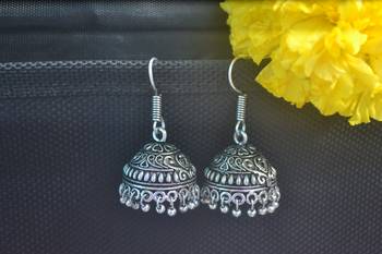 Floral Designer Ethnic oxidised Silver jhumkas or Jhumki Earrings 3