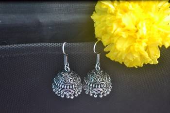 Floral Designer Ethnic oxidised Silver jhumkas or Jhumki Earrings 4