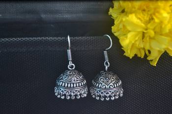 Floral Designer Ethnic oxidised Silver jhumkas or Jhumki Earrings 5