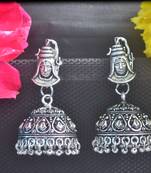 Floral Designer Ethnic oxidised Silver jhumkas or Jhumki Earrings