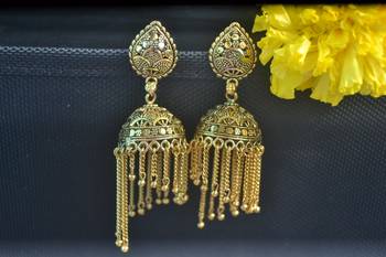 Floral Designer Ethnic oxidised Golden jhumkas or Jhumki Earrings 1