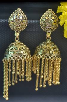 Floral Designer Ethnic oxidised Golden jhumkas or Jhumki Earrings