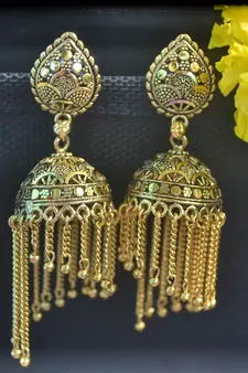 Floral Designer Ethnic oxidised Golden jhumkas or Jhumki Earrings