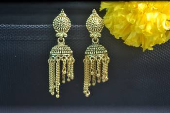 Floral Designer Ethnic oxidised Golden jhumkas or Jhumki Earrings 1