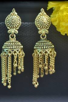 Floral Designer Ethnic oxidised Golden jhumkas or Jhumki Earrings
