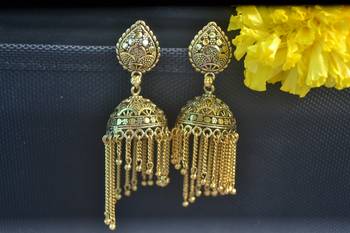 Floral Designer Ethnic oxidised Golden jhumkas or Jhumki Earrings 3