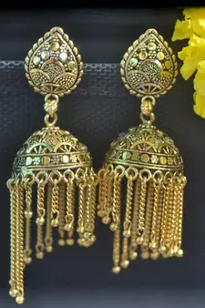 Floral Designer Ethnic oxidised Golden jhumkas or Jhumki Earrings