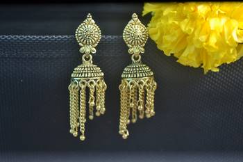 Floral Designer Ethnic oxidised Golden jhumkas or Jhumki Earrings 2