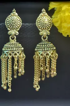 Floral Designer Ethnic oxidised Golden jhumkas or Jhumki Earrings